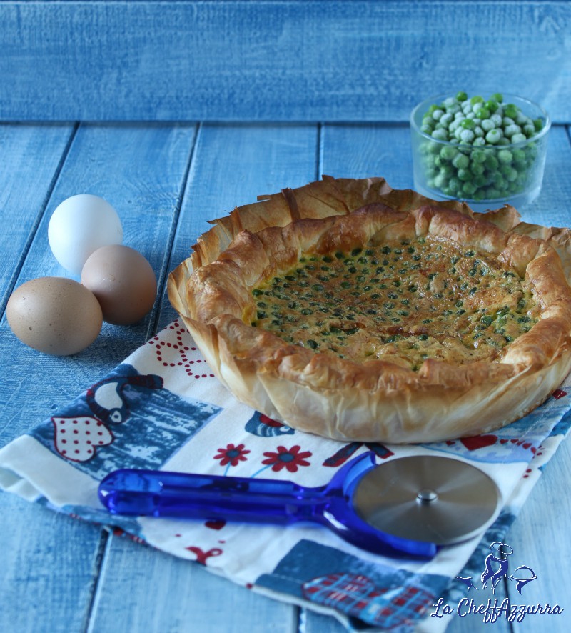 Quiche con piselli, uova e formaggio (senza panna)